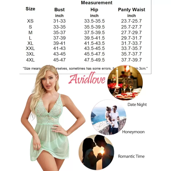 Avidlove Women Lingerie Lace Babydoll Strap Chemise Halter Teddy V Neck Mesh NightgownLight Green