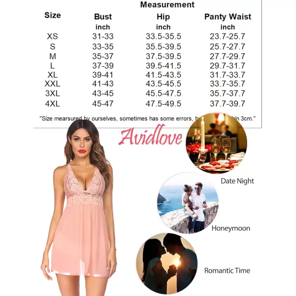 Avidlove Women Lingerie Lace Babydoll Strap Chemise Halter Teddy V Neck Mesh NightgownOrange Pink