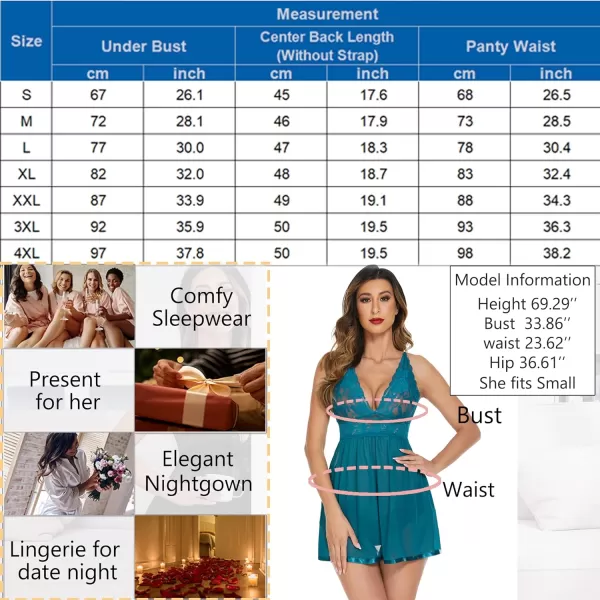 Avidlove Women Lingerie Lace Babydoll Strap Chemise Halter Teddy V Neck Mesh NightgownPecock Blue