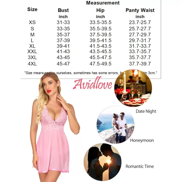 Avidlove Women Lingerie Lace Babydoll Strap Chemise Halter Teddy V Neck Mesh NightgownPink