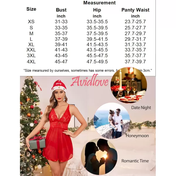 Avidlove Women Lingerie Lace Babydoll Strap Chemise Halter Teddy V Neck Mesh NightgownRed