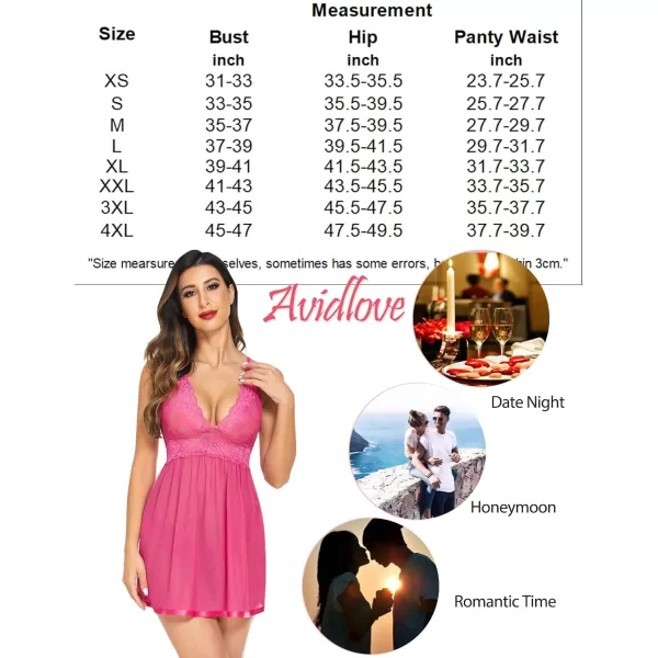 Avidlove Women Lingerie Lace Babydoll Strap Chemise Halter Teddy V Neck Mesh NightgownRose Red