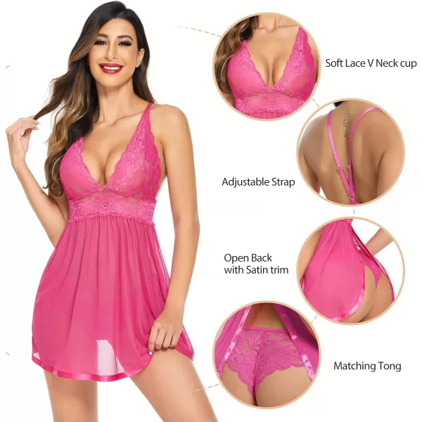 Avidlove Women Lingerie Lace Babydoll Strap Chemise Halter Teddy V Neck Mesh NightgownRose Red