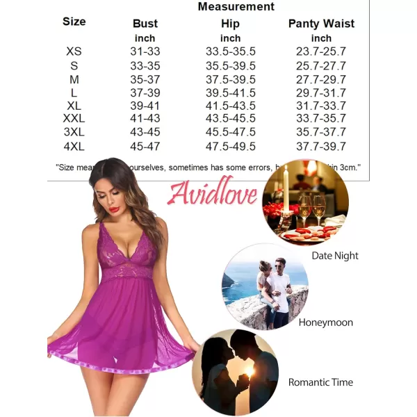 Avidlove Women Lingerie Lace Babydoll Strap Chemise Halter Teddy V Neck Mesh NightgownRose Viole