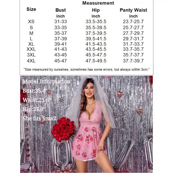 Avidlove Women Lingerie Lace Babydoll Strap Chemise Halter Teddy V Neck Mesh NightgownRoses Print