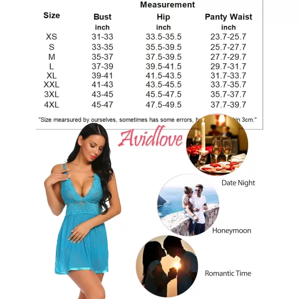 Avidlove Women Lingerie Lace Babydoll Strap Chemise Halter Teddy V Neck Mesh NightgownTeal