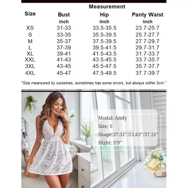 Avidlove Women Lingerie Lace Babydoll Strap Chemise Halter Teddy V Neck Mesh NightgownWhite Flower