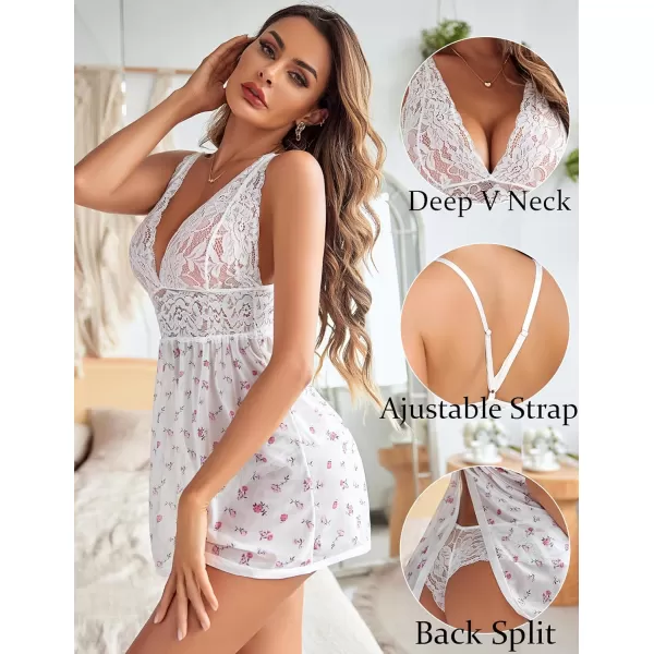 Avidlove Women Lingerie Lace Babydoll Strap Chemise Halter Teddy V Neck Mesh NightgownWhite Flower