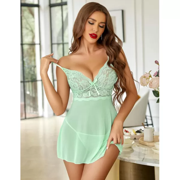 Avidlove Women Lingerie Lace Babydoll Strap Chemise Halter Teddy V Neck SleepwearGreen