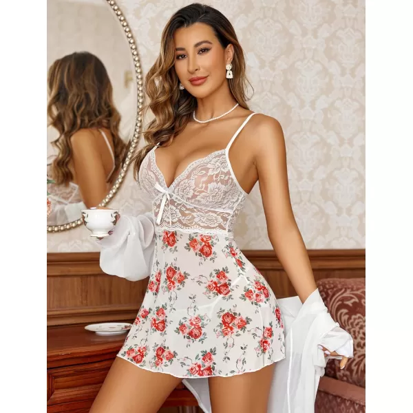Avidlove Women Lingerie Lace Babydoll Strap Chemise Halter Teddy V Neck SleepwearPeony Print