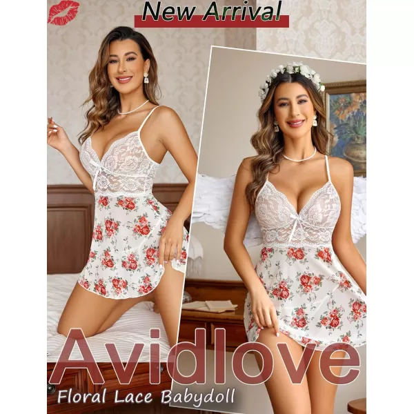 Avidlove Women Lingerie Lace Babydoll Strap Chemise Halter Teddy V Neck SleepwearPeony Print