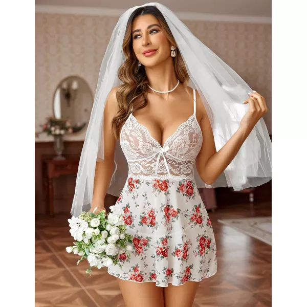 Avidlove Women Lingerie Lace Babydoll Strap Chemise Halter Teddy V Neck SleepwearPeony Print