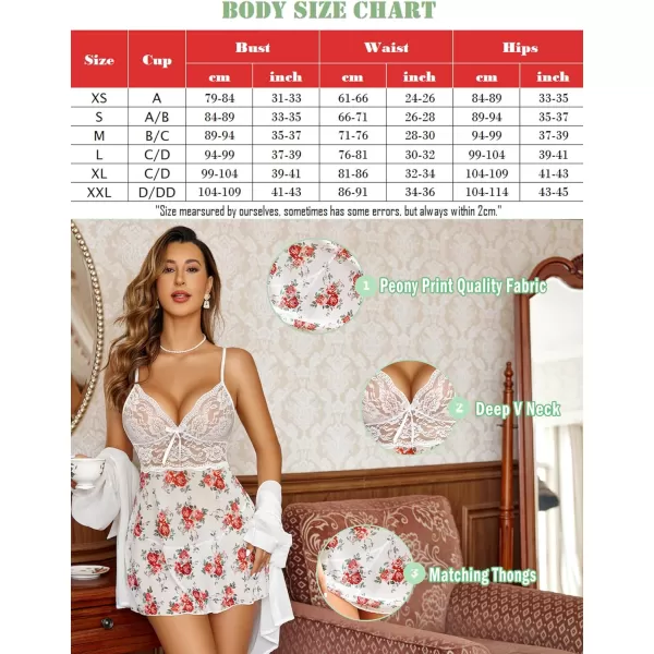 Avidlove Women Lingerie Lace Babydoll Strap Chemise Halter Teddy V Neck SleepwearPeony Print