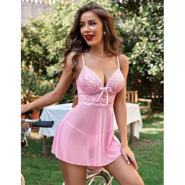 Avidlove Women Lingerie Lace Babydoll Strap Chemise Halter Teddy V Neck SleepwearPink