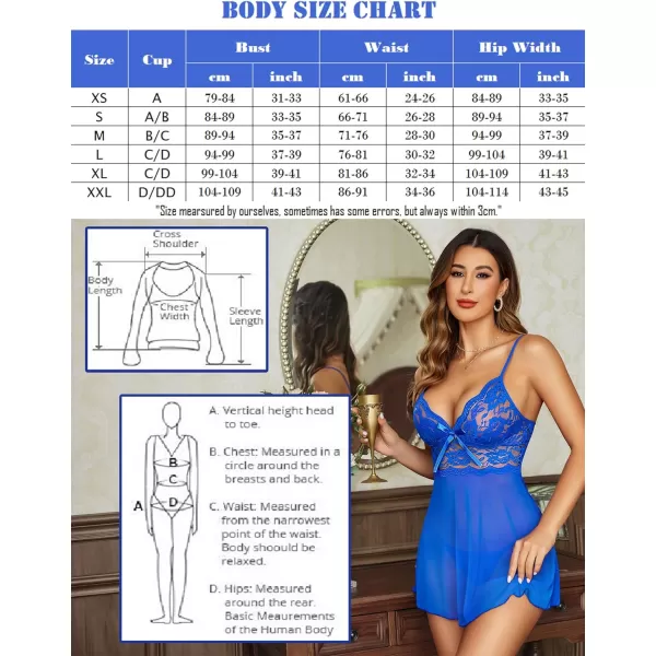 Avidlove Women Lingerie Lace Babydoll Strap Chemise Halter Teddy V Neck SleepwearRoyal Blue