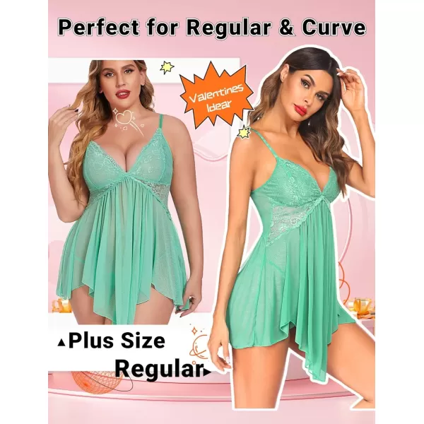 Avidlove Women Lingerie Lace Babydoll V Neck Sexy Sleepwear Strap ChemiseApple Green