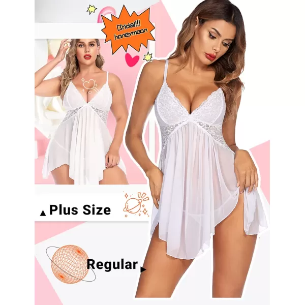 Avidlove Women Lingerie Lace Babydoll V Neck Sexy Sleepwear Strap ChemiseAwhite