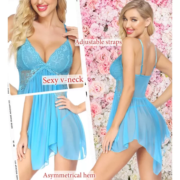 Avidlove Women Lingerie Lace Babydoll V Neck Sexy Sleepwear Strap ChemiseBlue