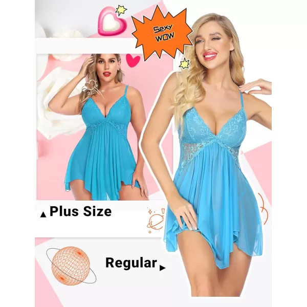 Avidlove Women Lingerie Lace Babydoll V Neck Sexy Sleepwear Strap ChemiseBlue
