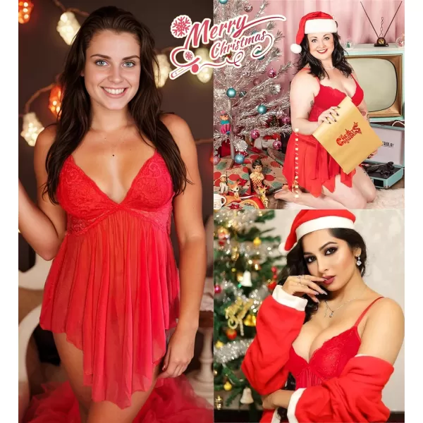 Avidlove Women Lingerie Lace Babydoll V Neck Sexy Sleepwear Strap ChemiseBright Red