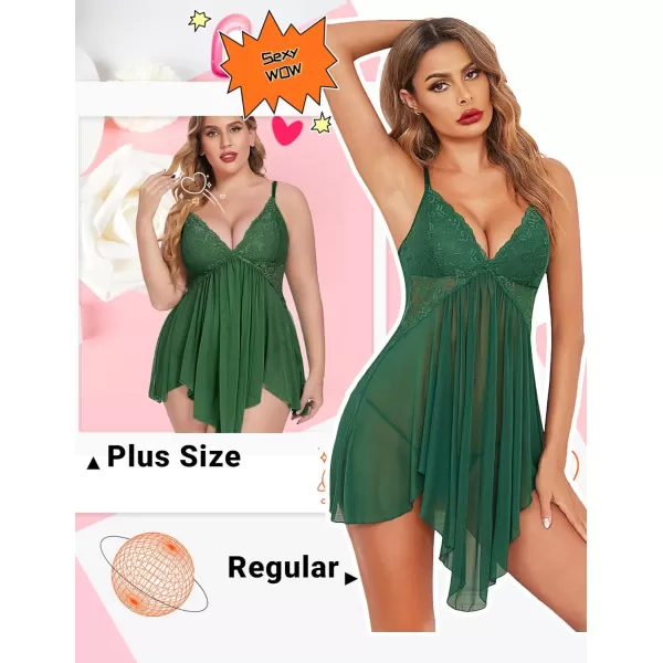 Avidlove Women Lingerie Lace Babydoll V Neck Sexy Sleepwear Strap ChemiseDark Green