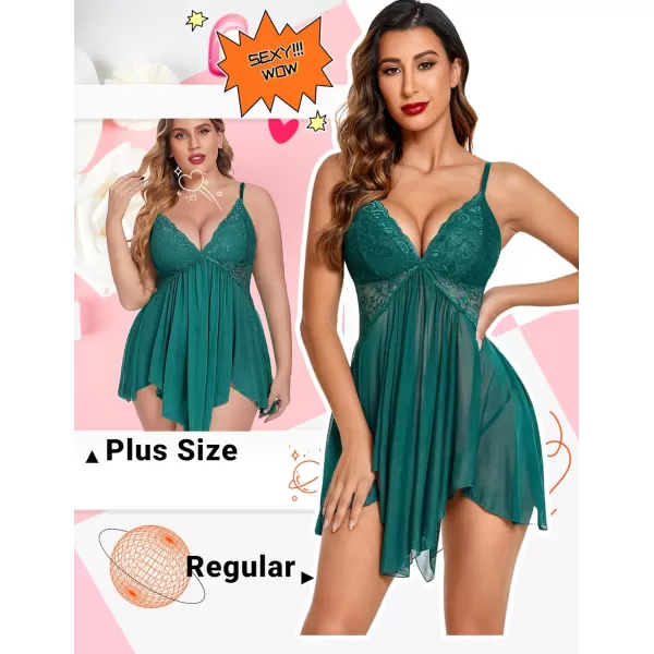 Avidlove Women Lingerie Lace Babydoll V Neck Sexy Sleepwear Strap ChemisePeacock Blue