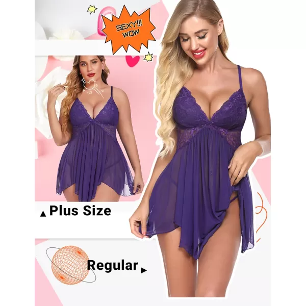 Avidlove Women Lingerie Lace Babydoll V Neck Sexy Sleepwear Strap ChemisePurple