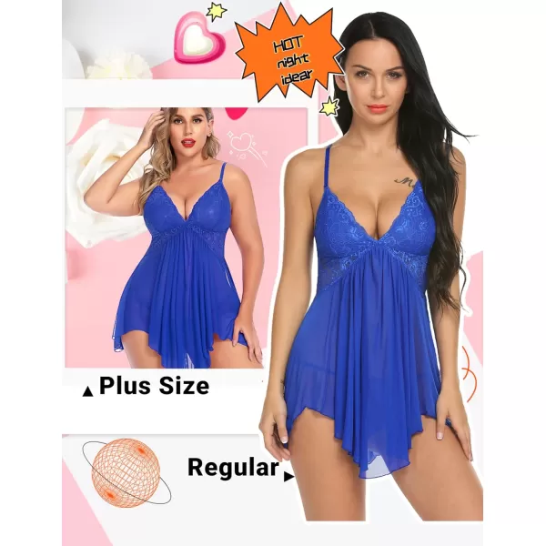 Avidlove Women Lingerie Lace Babydoll V Neck Sexy Sleepwear Strap ChemiseRoyal Blue