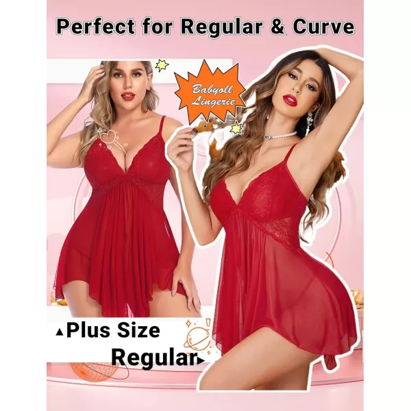 Avidlove Women Lingerie Lace Babydoll V Neck Sexy Sleepwear Strap ChemiseWine Red