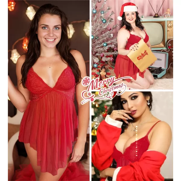 Avidlove Women Lingerie Lace Babydoll V Neck Sexy Sleepwear Strap ChemiseWine Red