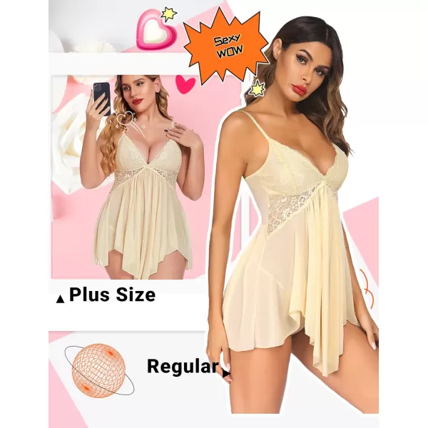 Avidlove Women Lingerie Lace Babydoll V Neck Sexy Sleepwear Strap ChemiseYellow