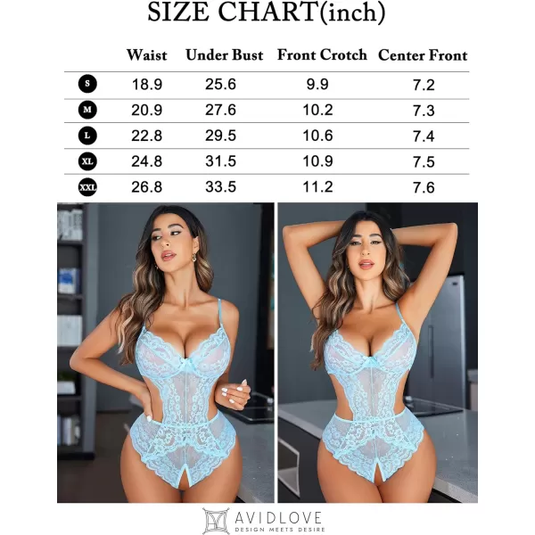 Avidlove Women Lingerie Lace Bodysuit Teddy Lingeries V Neck Cut Out One Piece Mini BabydollLight Blue