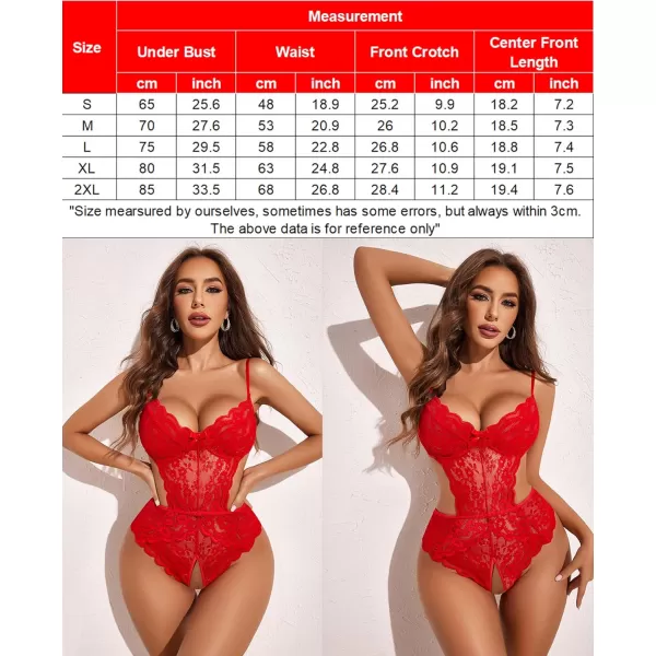 Avidlove Women Lingerie Lace Bodysuit Teddy Lingeries V Neck Cut Out One Piece Mini BabydollRed