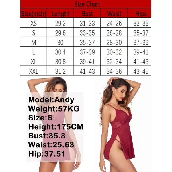 Avidlove Women Lingerie Lace Chemise Sexy Nightgown Modal Babydoll Side Slit Sleepwear1wine Red