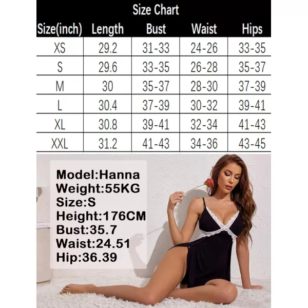 Avidlove Women Lingerie Lace Chemise Sexy Nightgown Modal Babydoll Side Slit SleepwearBlackampwhite