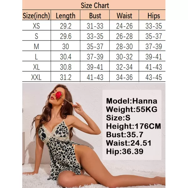 Avidlove Women Lingerie Lace Chemise Sexy Nightgown Modal Babydoll Side Slit SleepwearCoffee Leopard