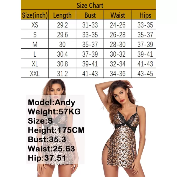 Avidlove Women Lingerie Lace Chemise Sexy Nightgown Modal Babydoll Side Slit SleepwearLeopard Print