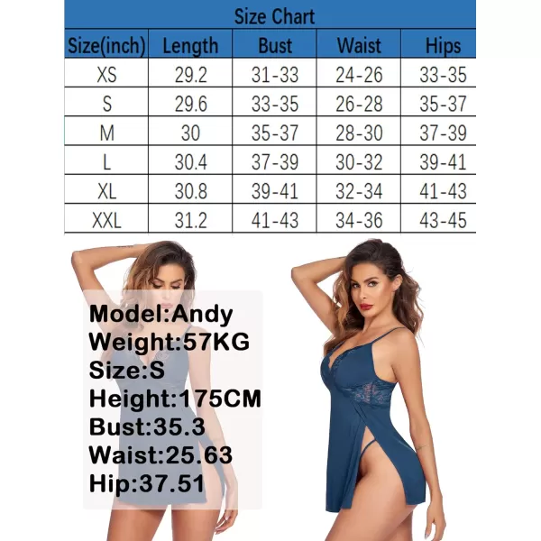 Avidlove Women Lingerie Lace Chemise Sexy Nightgown Modal Babydoll Side Slit SleepwearPeacock Blue