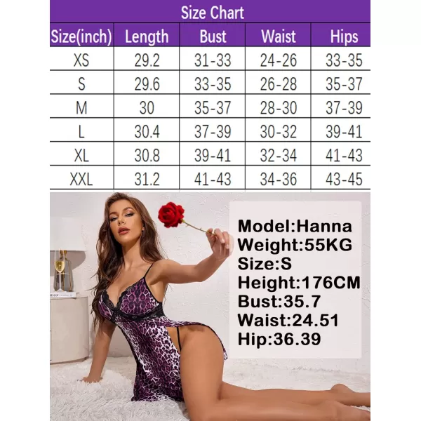 Avidlove Women Lingerie Lace Chemise Sexy Nightgown Modal Babydoll Side Slit SleepwearPurple Leopard