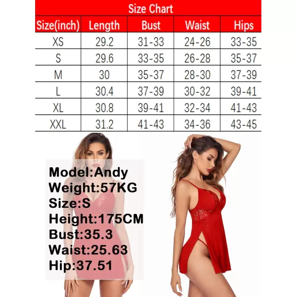 Avidlove Women Lingerie Lace Chemise Sexy Nightgown Modal Babydoll Side Slit SleepwearRed