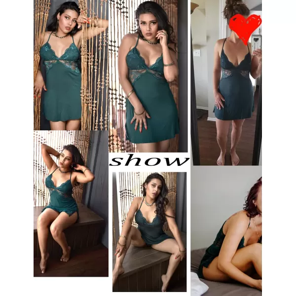 Avidlove Women Lingerie Lace Chemise Sleepwear Babydoll Teddy LingerieDark Green