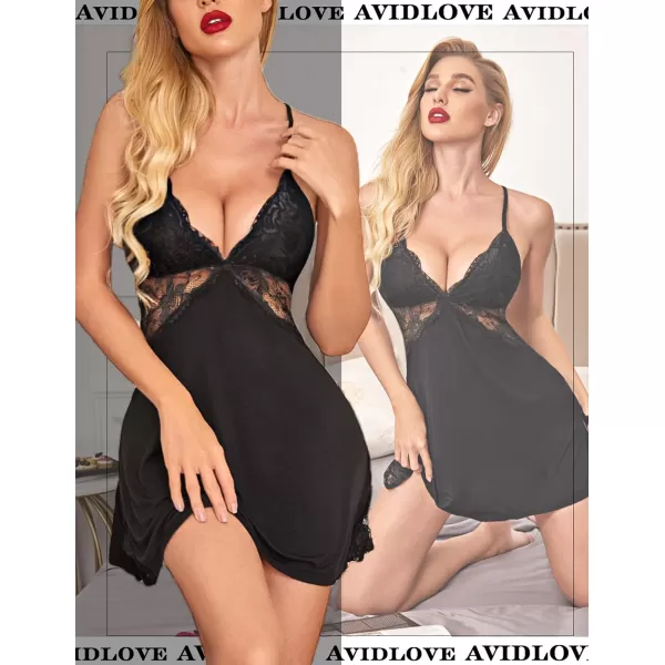 Avidlove Women Lingerie Lace Chemise Sleepwear Babydoll Teddy LingerieDull Black