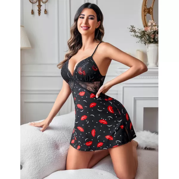 Avidlove Women Lingerie Lace Chemise Sleepwear Babydoll Teddy LingerieEred Lips