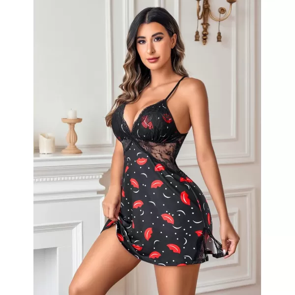 Avidlove Women Lingerie Lace Chemise Sleepwear Babydoll Teddy LingerieEred Lips