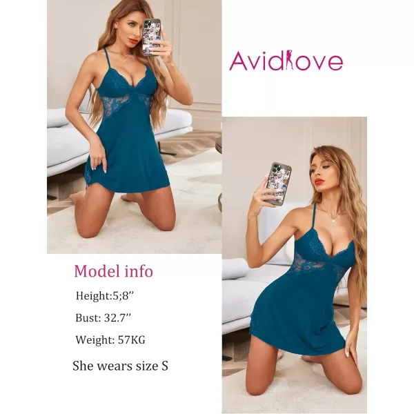 Avidlove Women Lingerie Lace Chemise Sleepwear Babydoll Teddy LingerieIndigo Blue