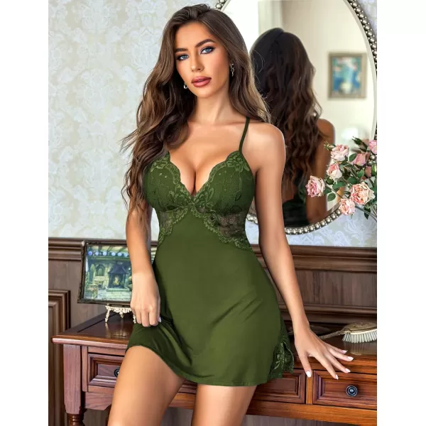 Avidlove Women Lingerie Lace Chemise Sleepwear Babydoll Teddy LingerieJungle Green