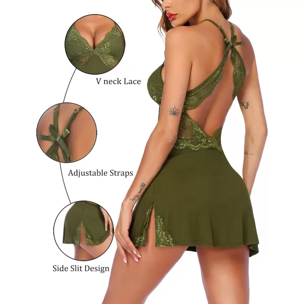 Avidlove Women Lingerie Lace Chemise Sleepwear Babydoll Teddy LingerieJungle Green