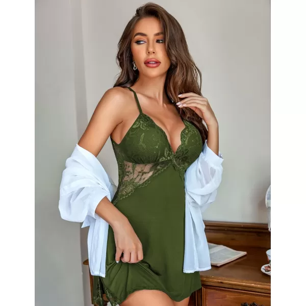 Avidlove Women Lingerie Lace Chemise Sleepwear Babydoll Teddy LingerieJungle Green