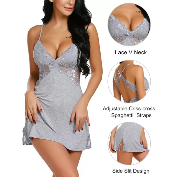 Avidlove Women Lingerie Lace Chemise Sleepwear Babydoll Teddy LingerieLight Gray