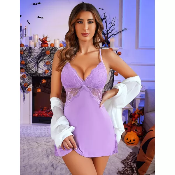 Avidlove Women Lingerie Lace Chemise Sleepwear Babydoll Teddy LingerieLight Purple